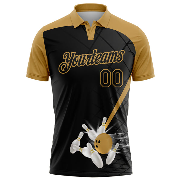Custom Black-Old Gold Bowling Geometric Grid Performance Polo Shirt
