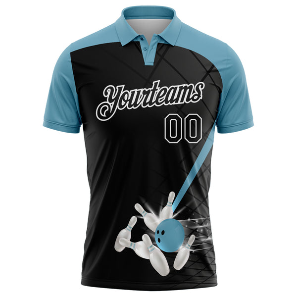 Custom Black Shadow Blue-White Bowling Geometric Grid Performance Polo Shirt
