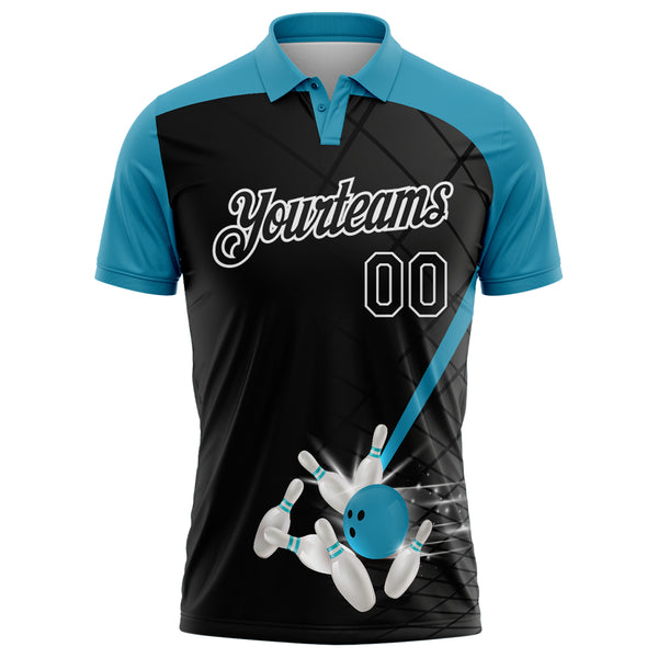 Custom Black Panther Blue-White Bowling Geometric Grid Performance Polo Shirt