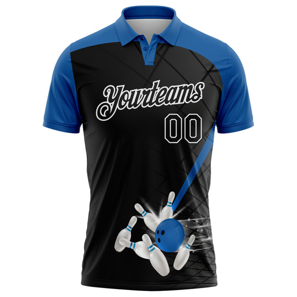 Custom Black Thunder Blue-White Bowling Geometric Grid Performance Polo Shirt