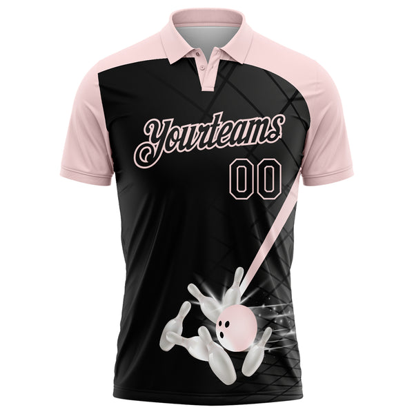 Custom Black-Light Pink Bowling Geometric Grid Performance Polo Shirt