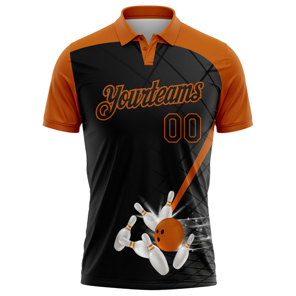 Custom Black-Texas Orange Bowling Geometric Grid Performance Polo Shirt
