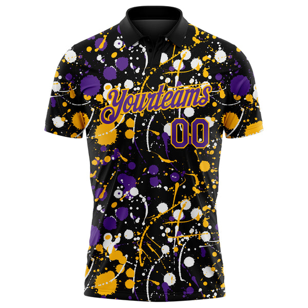 Custom Graffiti Pattern Purple Black Gold-White Vibrant Multi-Color Abstract Splatter Performance Polo Shirt