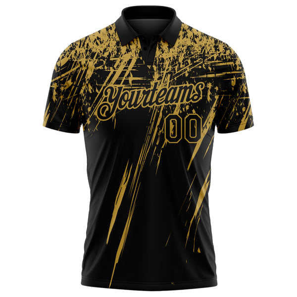 Custom Black-Old Gold Distressed Scratch Brush Stroke Performance Polo Shirt