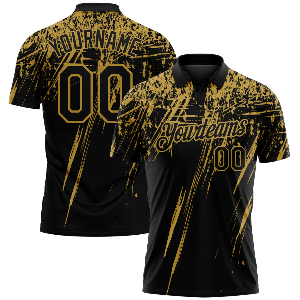 Custom Black-Old Gold Distressed Scratch Brush Stroke Performance Polo Shirt