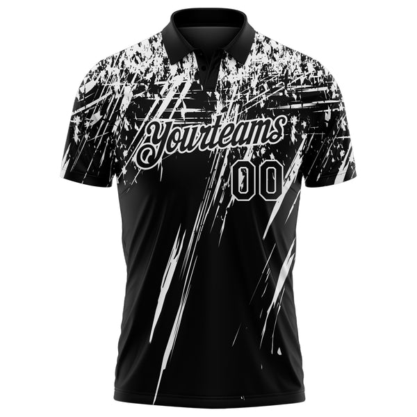 Custom Black-White Distressed Scratch Brush Stroke Performance Polo Shirt