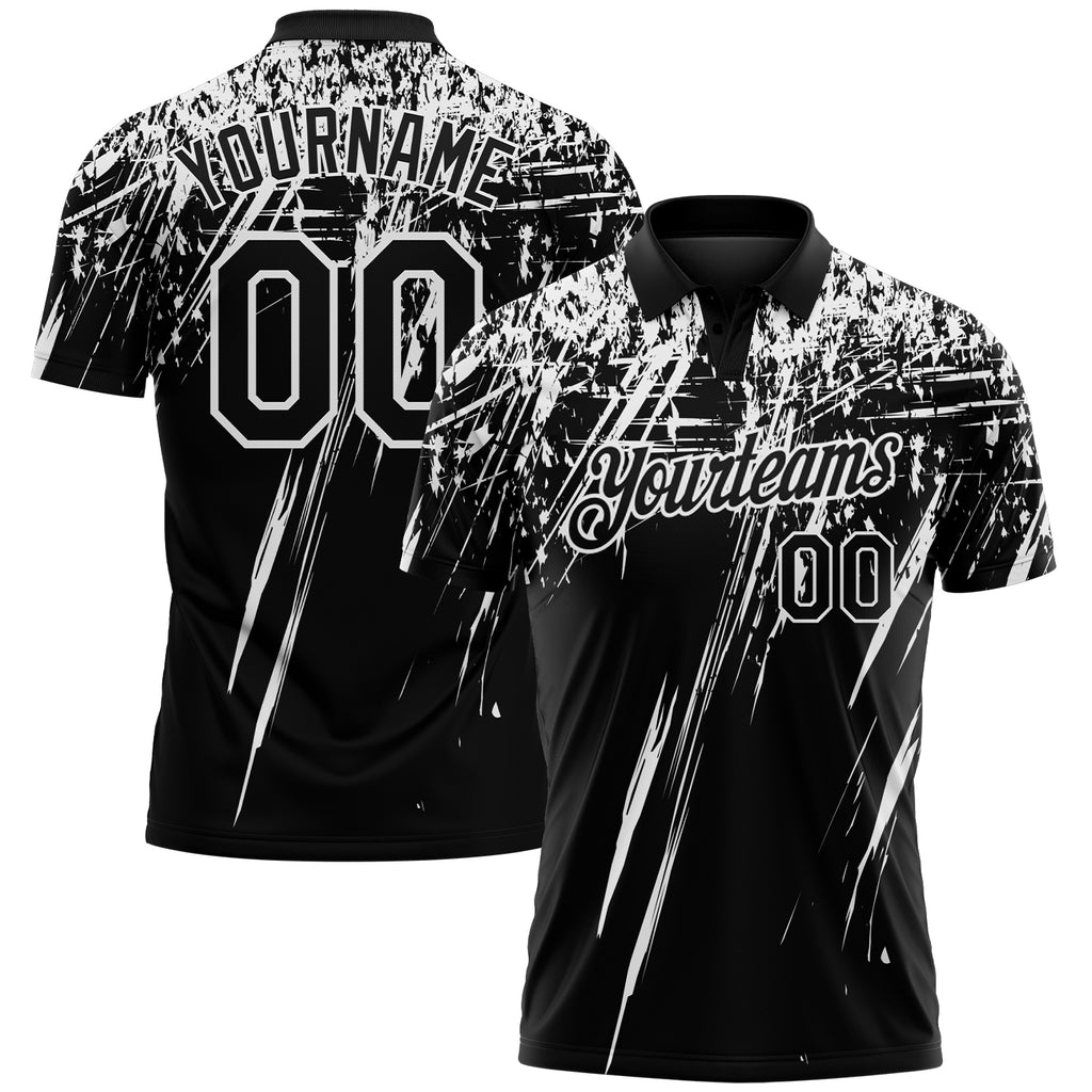 Custom Black-White Distressed Scratch Brush Stroke Performance Polo Shirt