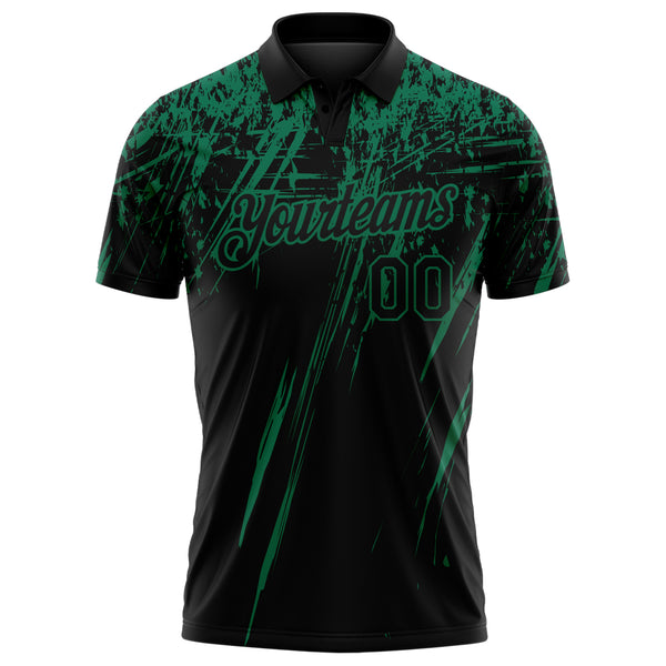 Custom Black-Kelly Green Distressed Scratch Brush Stroke Performance Polo Shirt