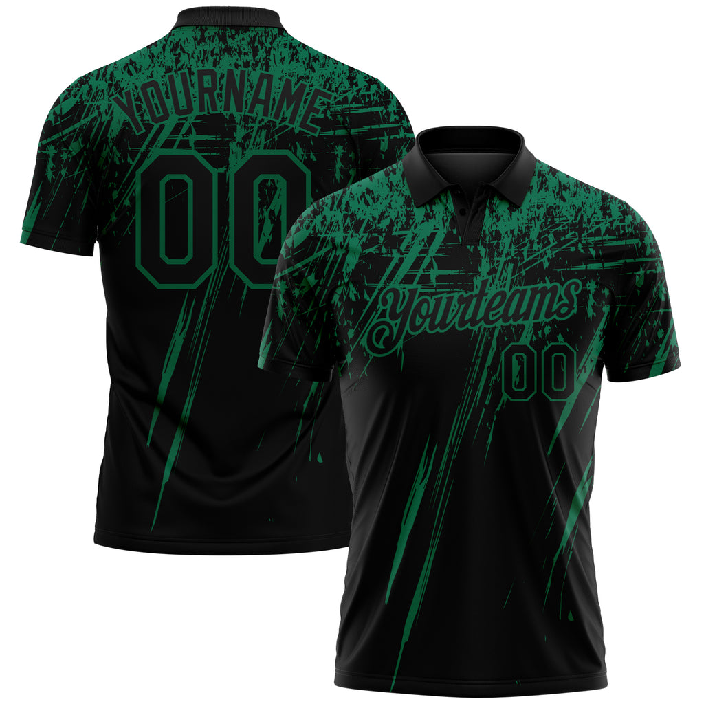 Custom Black-Kelly Green Distressed Scratch Brush Stroke Performance Polo Shirt