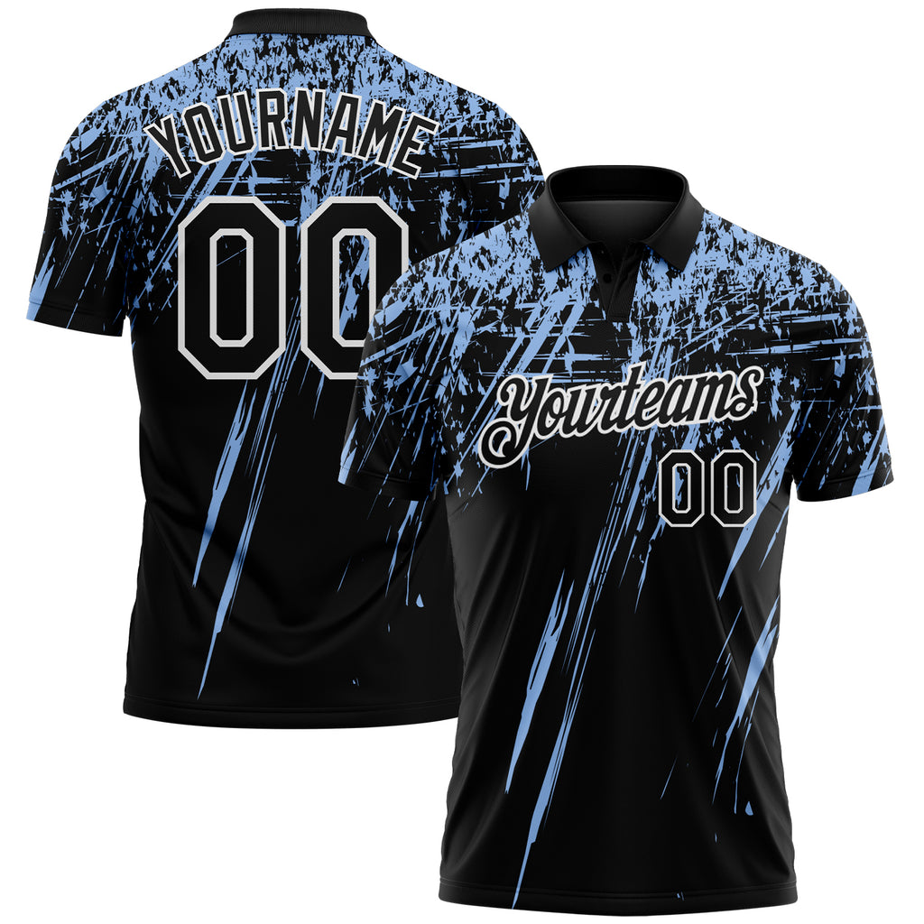 Custom Black Light Blue-White Distressed Scratch Brush Stroke Performance Polo Shirt