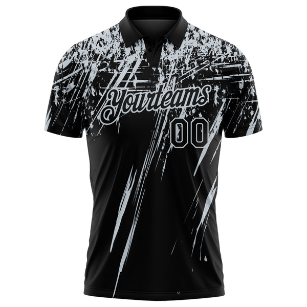 Custom Black-Silver Distressed Scratch Brush Stroke Performance Polo Shirt