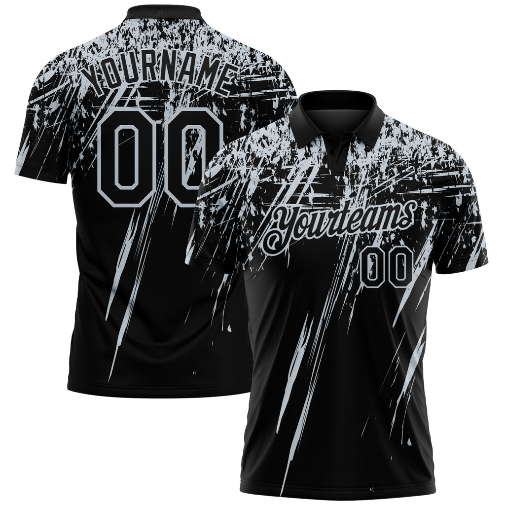 Custom Black-Silver Distressed Scratch Brush Stroke Performance Polo Shirt