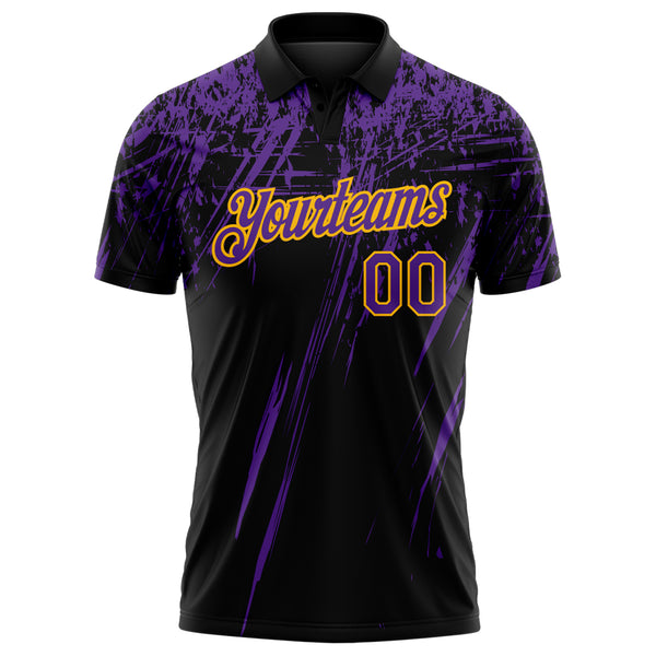 Custom Black Purple-Gold Distressed Scratch Brush Stroke Performance Polo Shirt