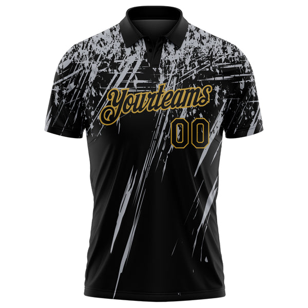 Custom Black Gray-Old Gold Distressed Scratch Brush Stroke Performance Polo Shirt