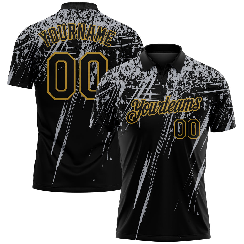 Custom Black Gray-Old Gold Distressed Scratch Brush Stroke Performance Polo Shirt