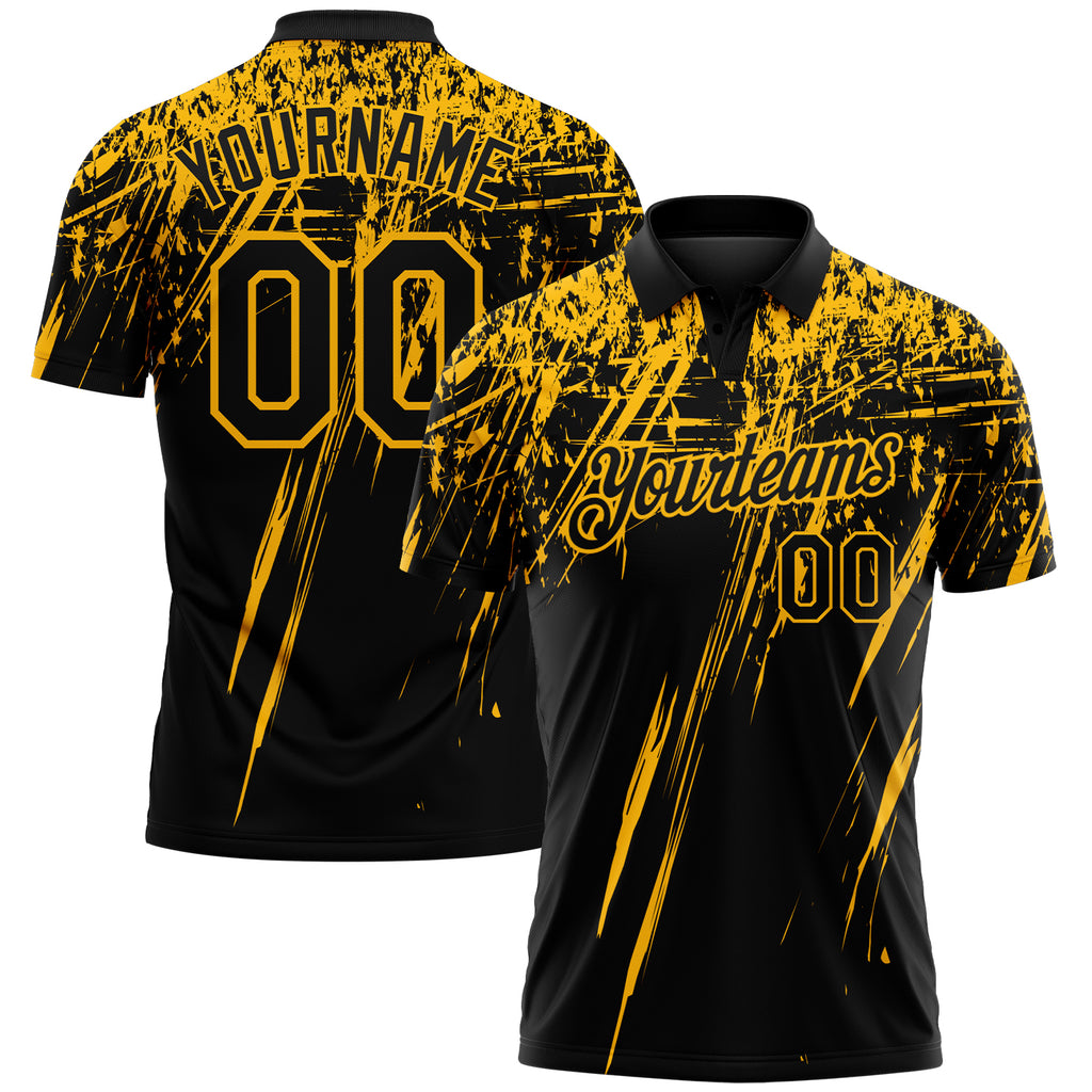 Custom Black-Gold Distressed Scratch Brush Stroke Performance Polo Shirt