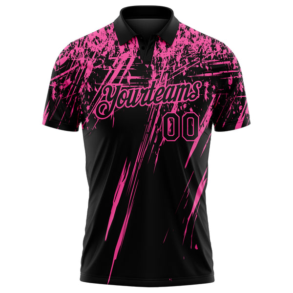 Custom Black-Pink Distressed Scratch Brush Stroke Performance Polo Shirt