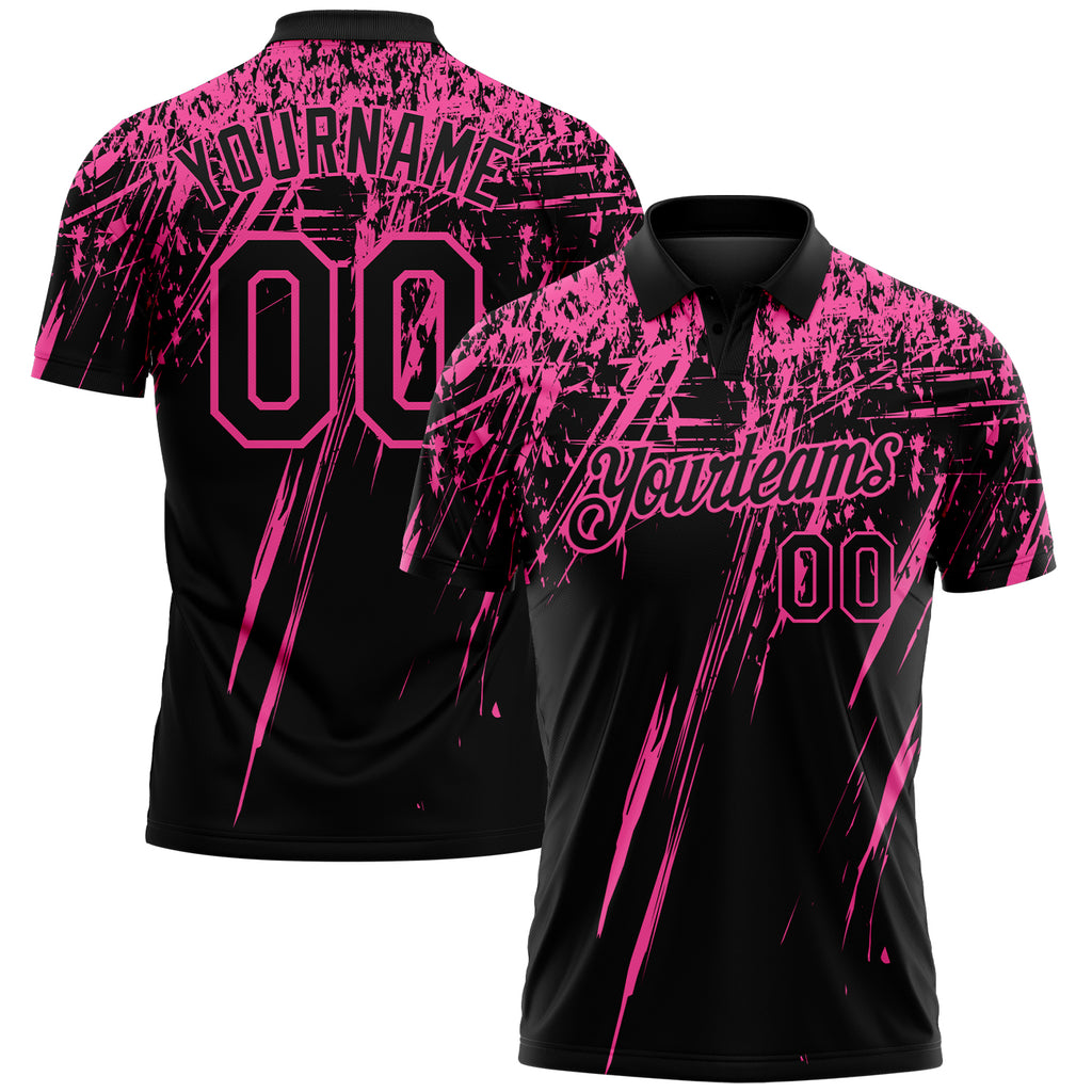 Custom Black-Pink Distressed Scratch Brush Stroke Performance Polo Shirt