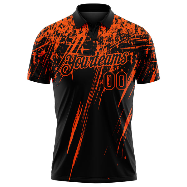 Custom Black-Orange Distressed Scratch Brush Stroke Performance Polo Shirt