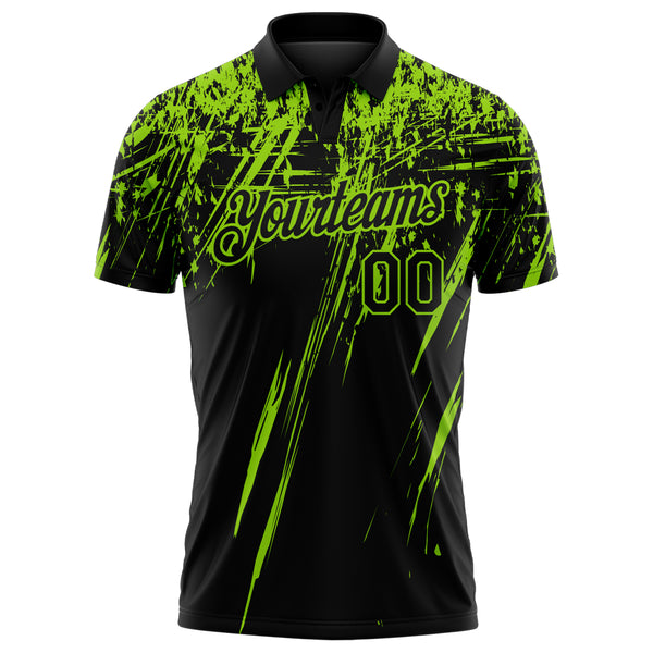 Custom Black-Neon Green Distressed Scratch Brush Stroke Performance Polo Shirt