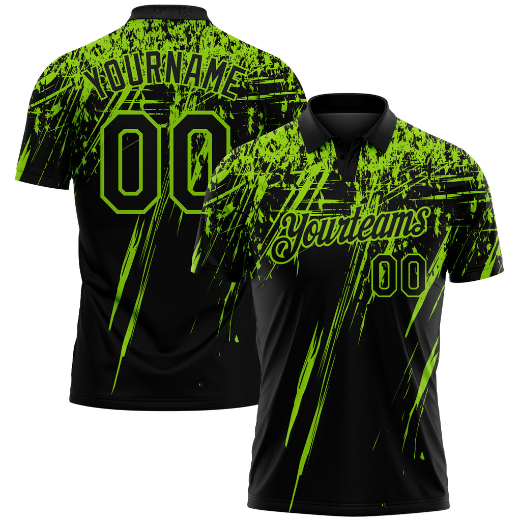 Custom Black-Neon Green Distressed Scratch Brush Stroke Performance Polo Shirt