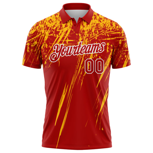 Custom Red Gold-White Distressed Scratch Brush Stroke Performance Polo Shirt