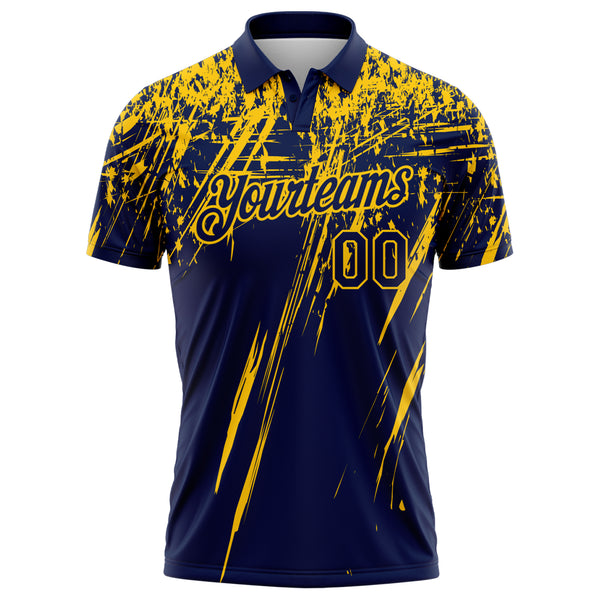 Custom Navy-Yellow Distressed Scratch Brush Stroke Performance Polo Shirt