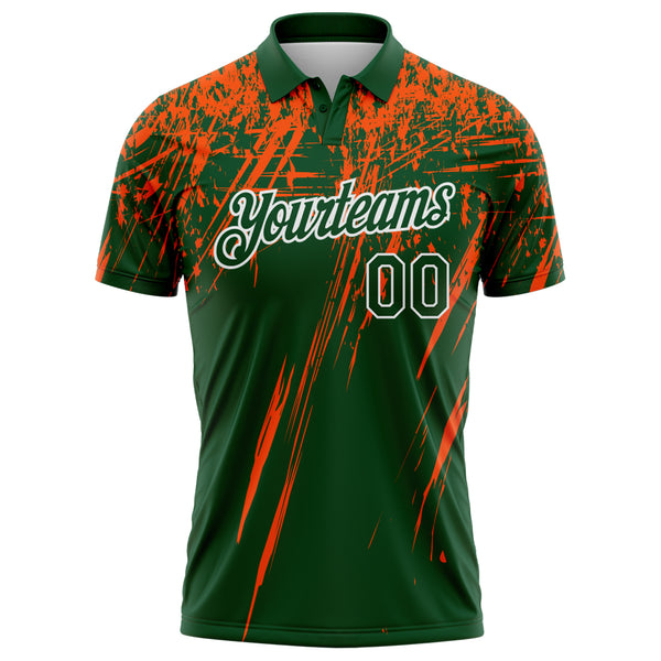 Custom Green Orange-White Distressed Scratch Brush Stroke Performance Polo Shirt