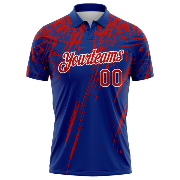 Custom Royal Red-White Distressed Scratch Brush Stroke Performance Polo Shirt