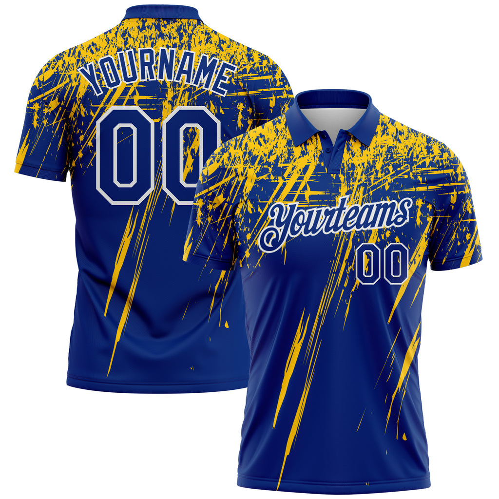 Custom Royal Yellow-White Distressed Scratch Brush Stroke Performance Polo Shirt