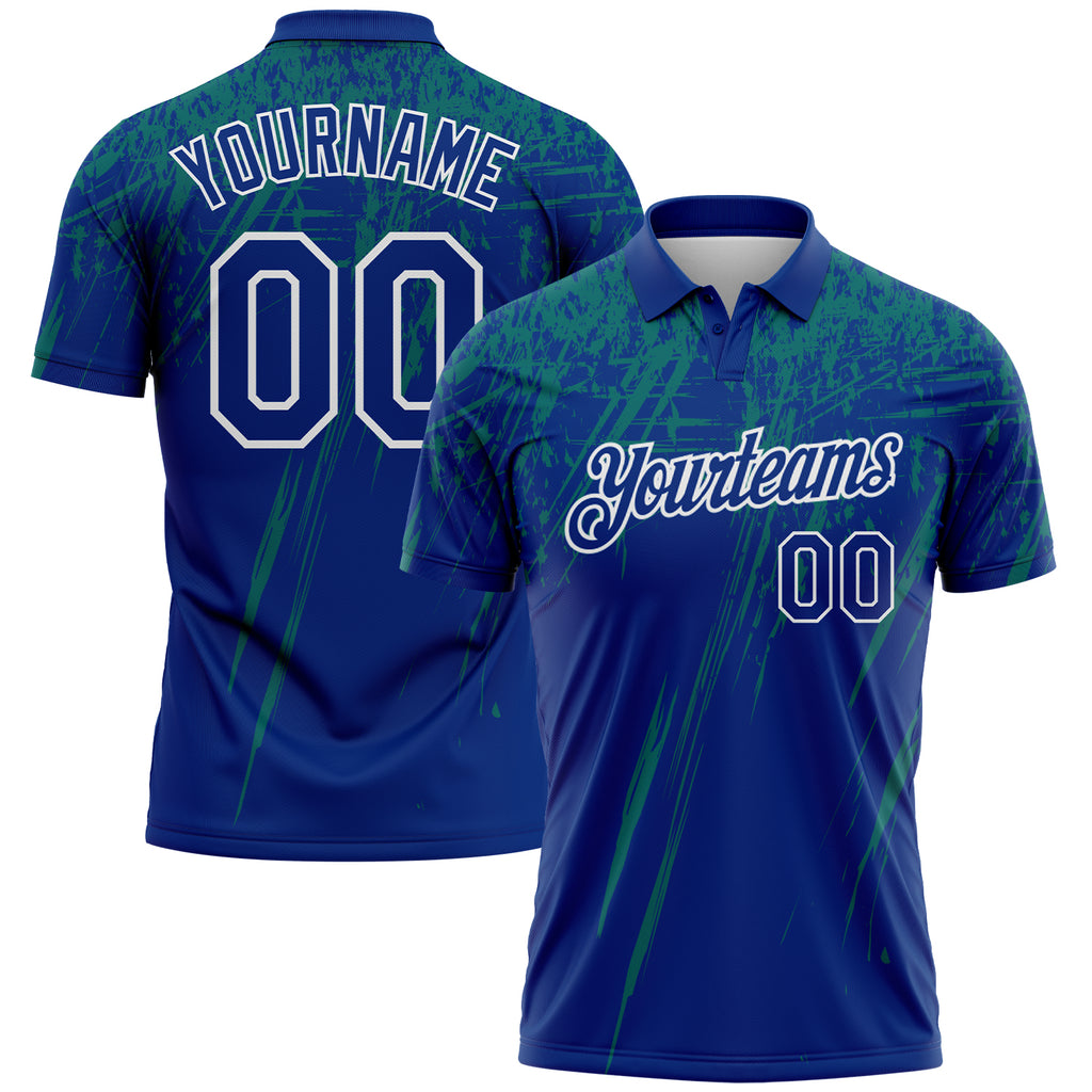 Custom Royal Teal-White Distressed Scratch Brush Stroke Performance Polo Shirt
