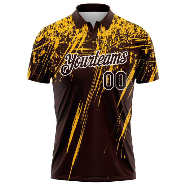 Custom Brown Gold-White Distressed Scratch Brush Stroke Performance Polo Shirt
