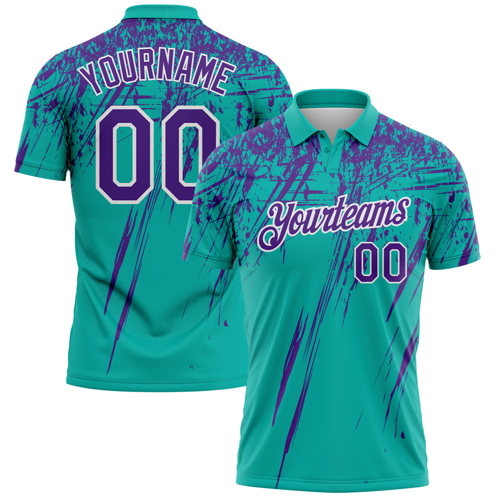 Custom Aqua Purple-White Distressed Scratch Brush Stroke Performance Polo Shirt