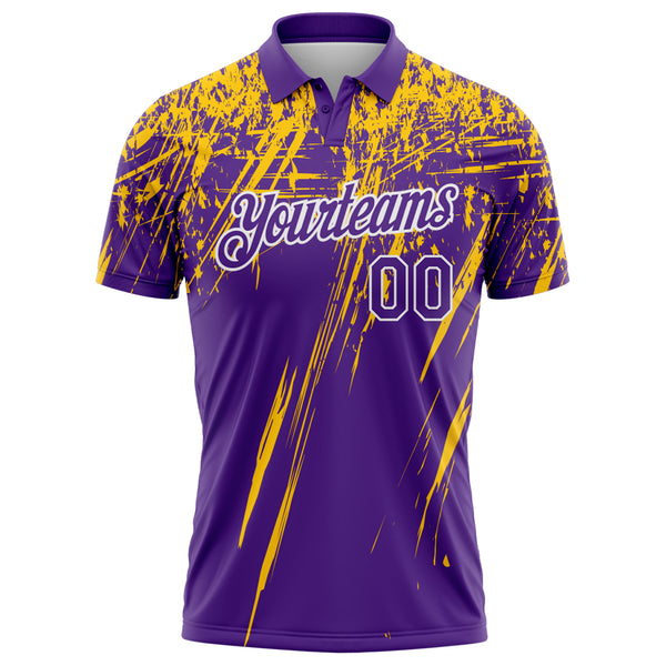 Custom Purple Yellow-White Distressed Scratch Brush Stroke Performance Polo Shirt