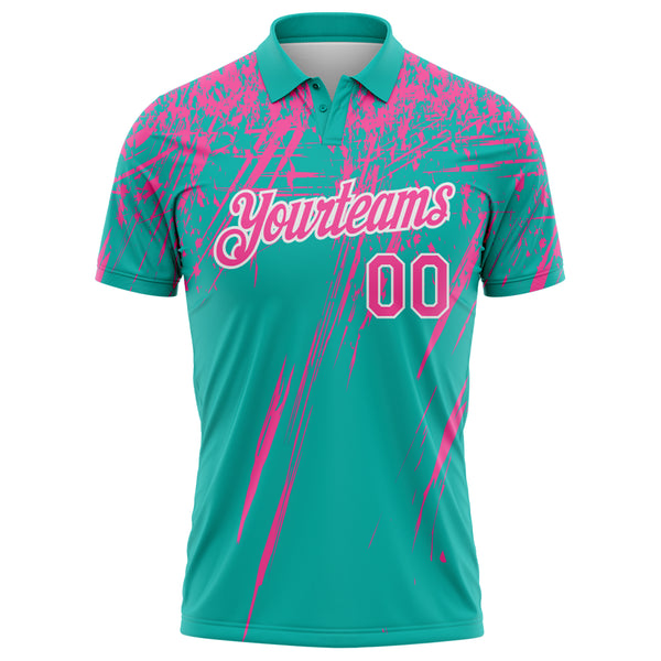 Custom Aqua Pink-White Distressed Scratch Brush Stroke Performance Polo Shirt