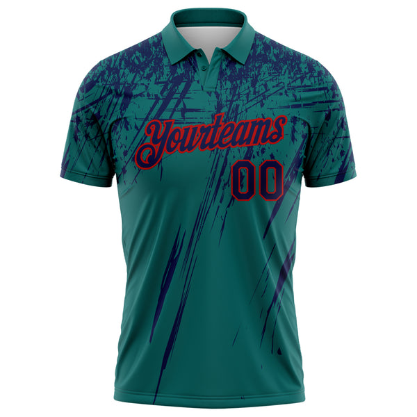 Custom Teal Navy-Red Distressed Scratch Brush Stroke Performance Polo Shirt