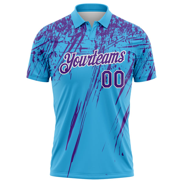 Custom Sky Blue Purple-White Distressed Scratch Brush Stroke Performance Polo Shirt