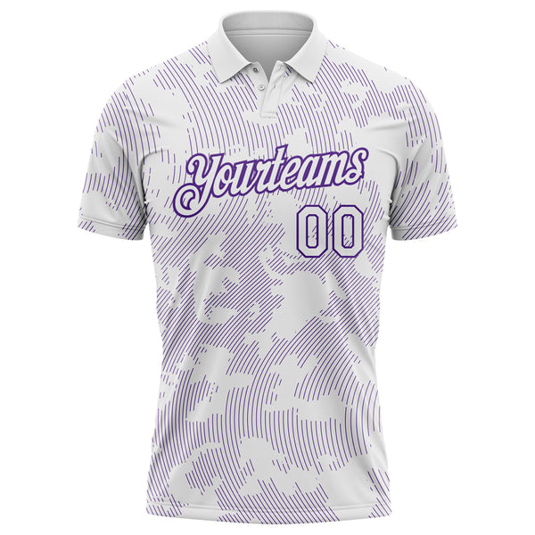 Custom White-Purple 3D Pattern Abstract Fluid Line Performance Polo Shirt