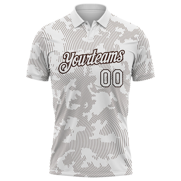 Custom White-Brown 3D Pattern Abstract Fluid Line Performance Polo Shirt