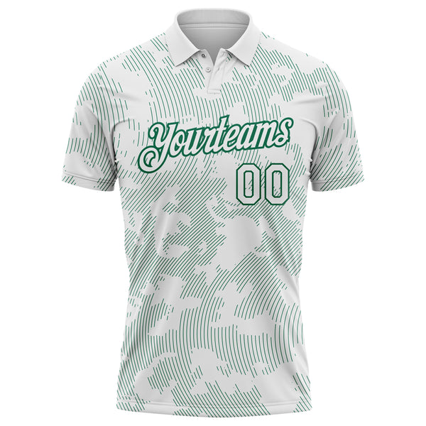 Custom White-Kelly Green 3D Pattern Abstract Fluid Line Performance Polo Shirt