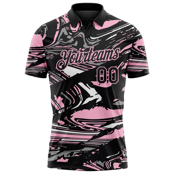 Custom Black Light Pink-Gray 3D Pattern Abstract Fluid Marble Performance Polo Shirt
