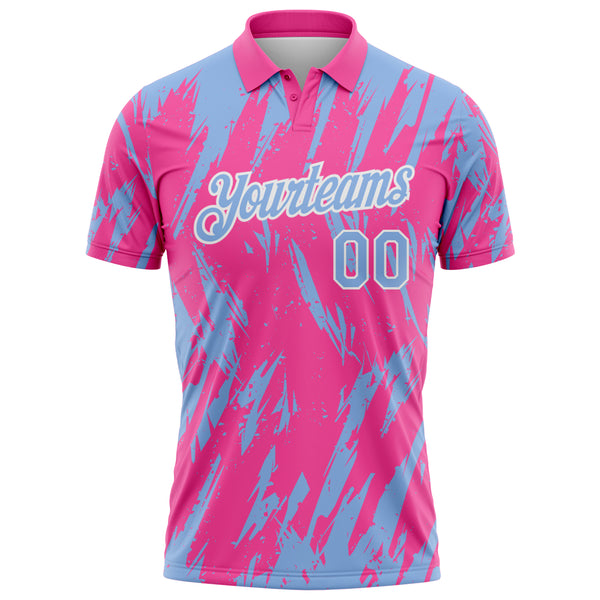Custom Pink Light Blue-White Torn Sharp Brush Stroke Splatter Performance Polo Shirt
