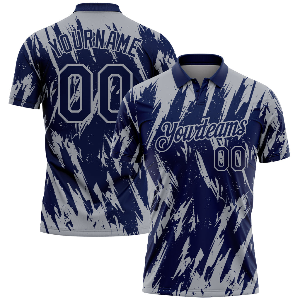 Custom Navy-Gray Torn Sharp Brush Stroke Splatter Performance Polo Shirt