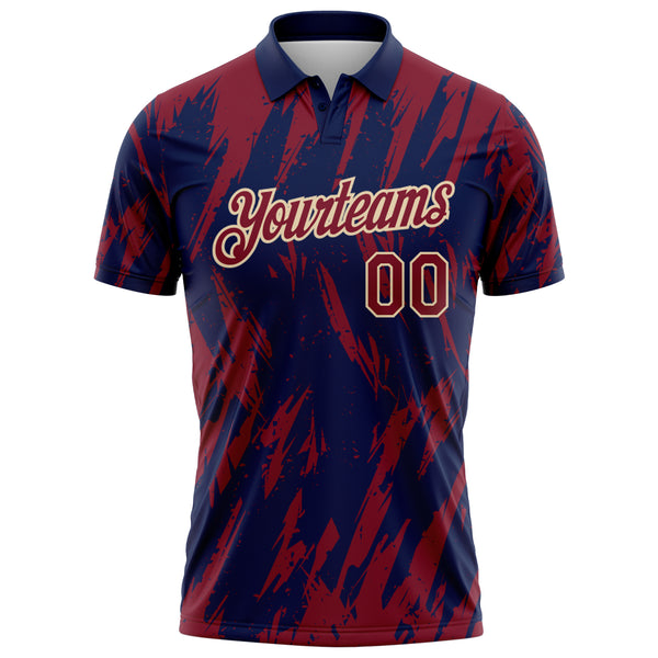 Custom Navy Crimson-City Cream Torn Sharp Brush Stroke Splatter Performance Polo Shirt