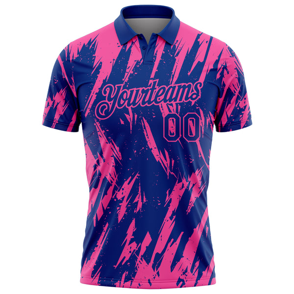 Custom Royal-Pink Torn Sharp Brush Stroke Splatter Performance Polo Shirt