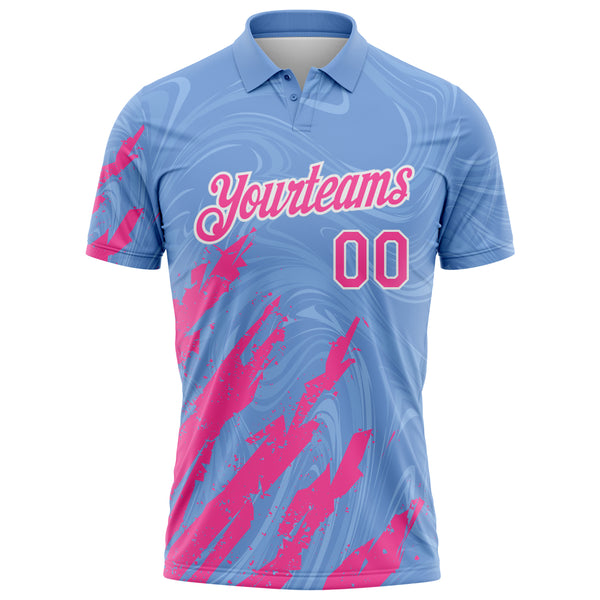 Custom Light Blue Pink-White Brush Stroke Splatter Liquid Swirl Performance Polo Shirt