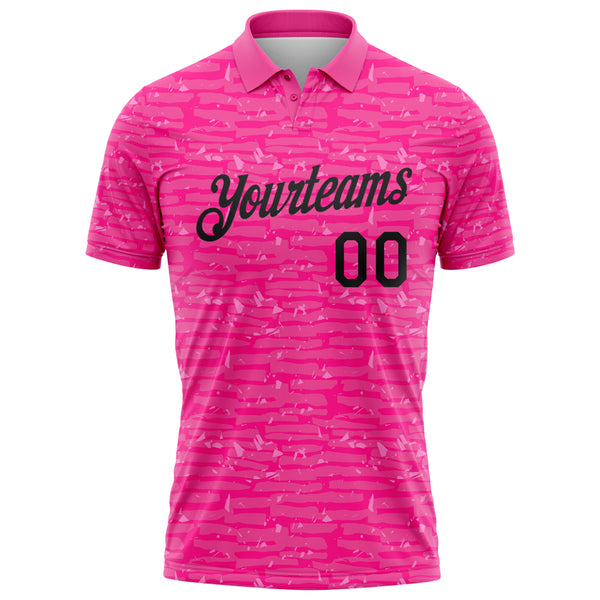 Custom Pink-Black Distressed Fragment Brush Stroke Performance Polo Shirt