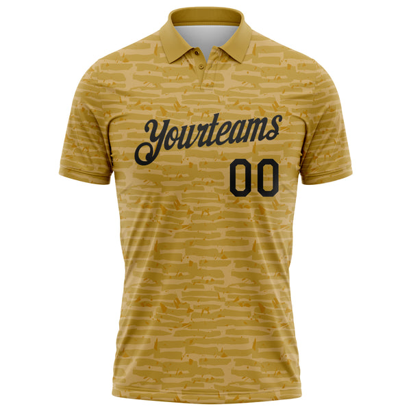 Custom Old Gold-Black Distressed Fragment Brush Stroke Performance Polo Shirt