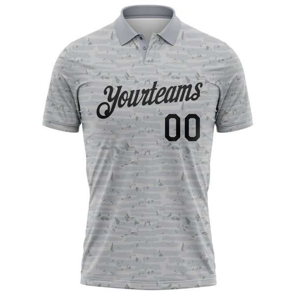Custom Gray-Black Distressed Fragment Brush Stroke Performance Polo Shirt