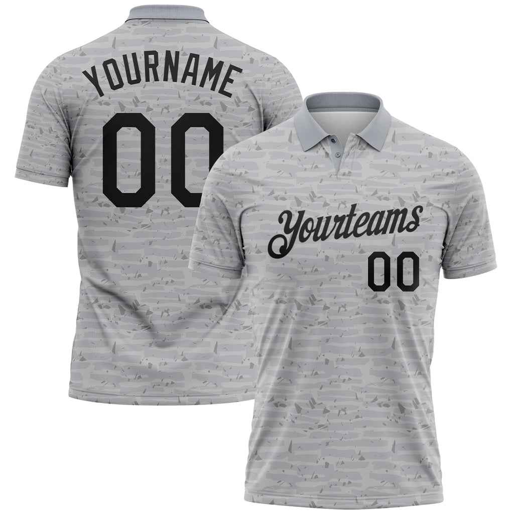 Custom Gray-Black Distressed Fragment Brush Stroke Performance Polo Shirt